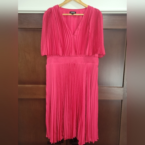 Express Pink Pleated Sundress with V-Neck - Picture 1 of 5